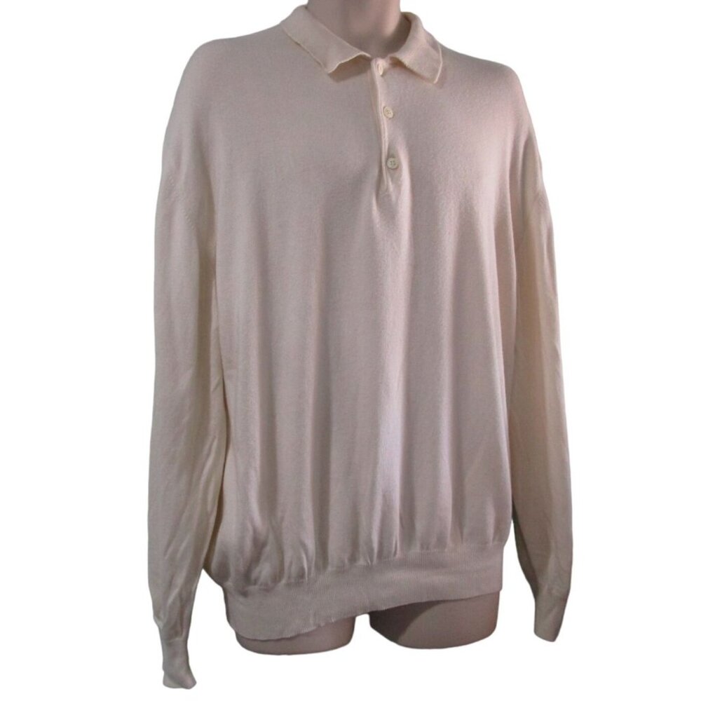Vintage Hunt Club Long Sleeve Polo Sweater Winter White Cotton Rayon Blend Made